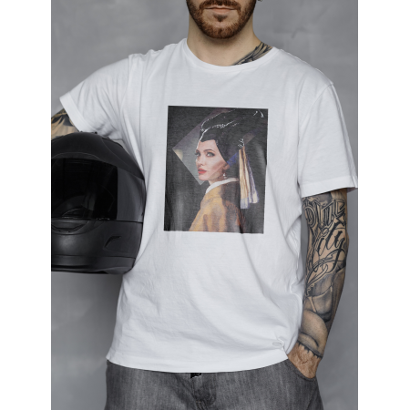 Tricou din bumbac Pop art Maleficent și fată cu cercei perle
